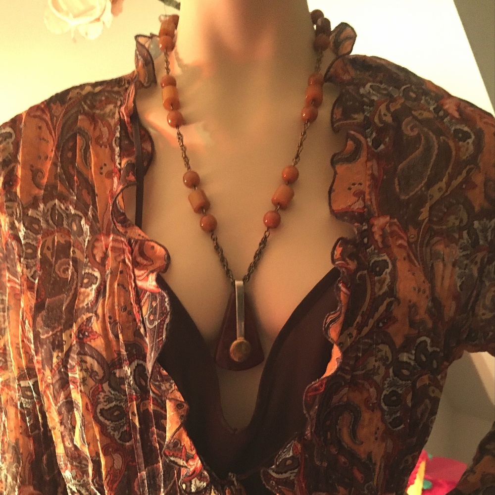 Art Deco Butterscotch/ Chocolate Bakelite Pendant Necklace - Picture 2 of 7